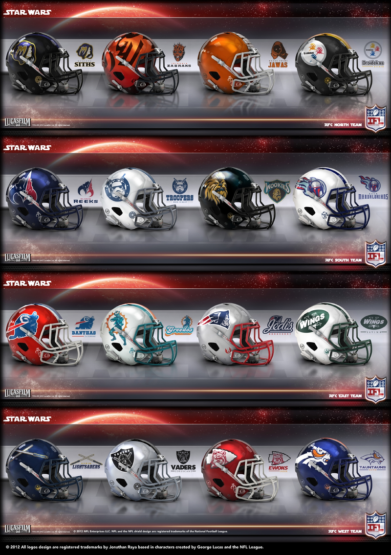 Illustration for article titled Buffalo Banthas and Oakland Vaders: Helmets of a Star Wars Super Bowl